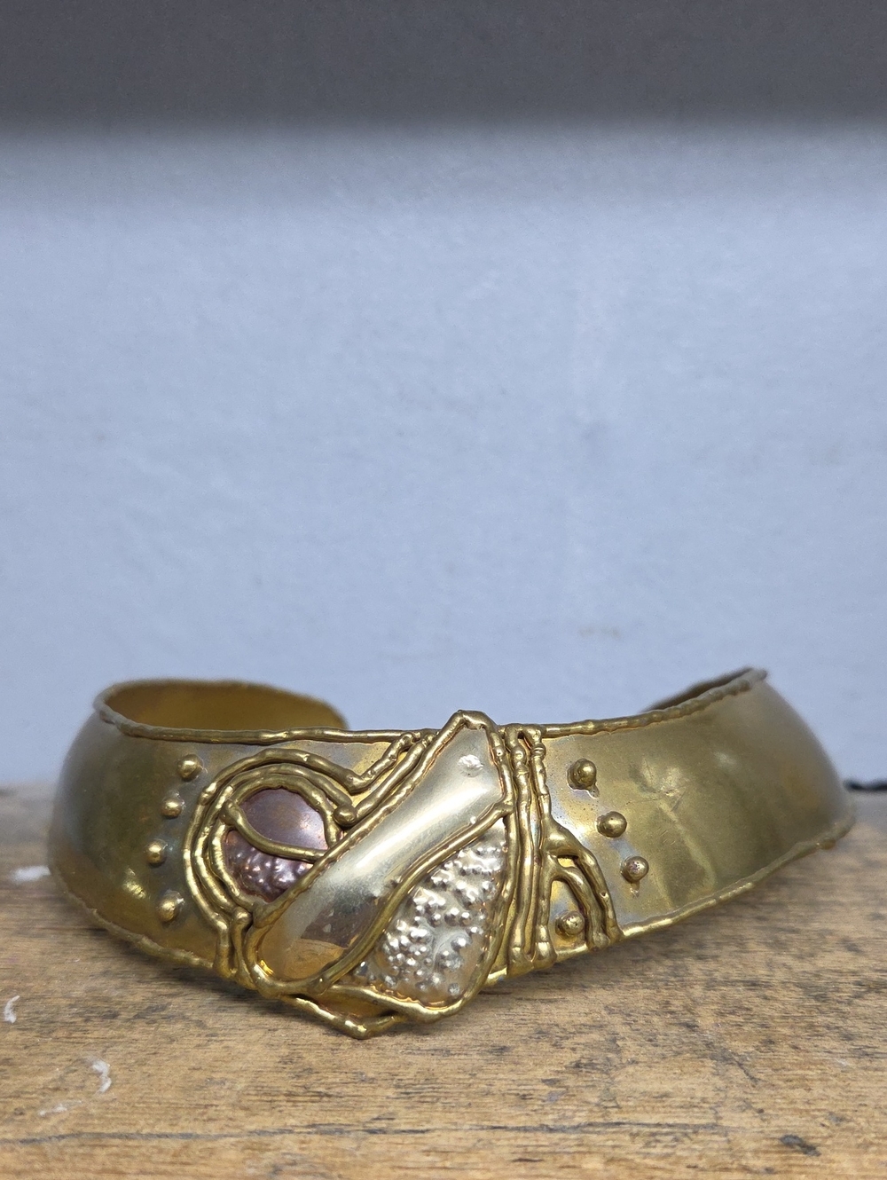 Vintage Brutalist Style Choker Mixed Metal Necklace